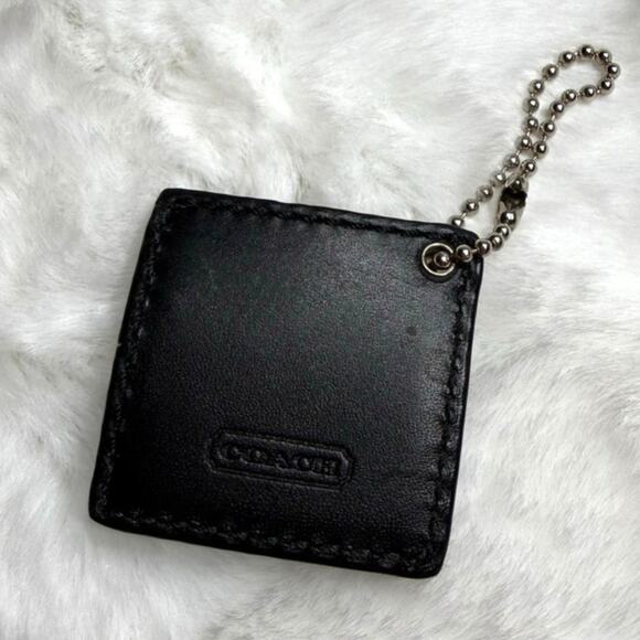 y2k COACH Vintage Black Leather Photo Picture Frame Fob Bag Charm - Picture 2 of 2